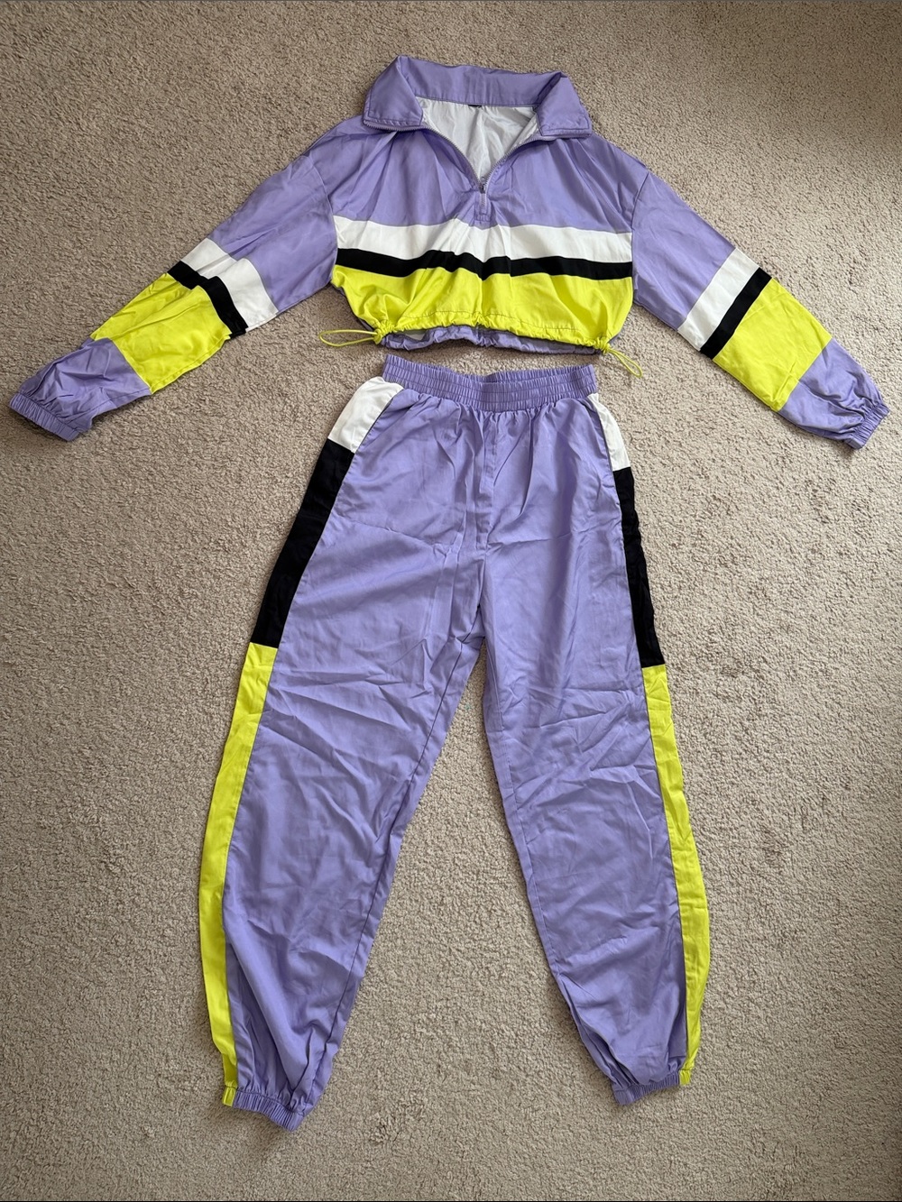 Lavender & Yellow Colorblock Windbreaker Jogger Set - Women Pants & Jumpsuits